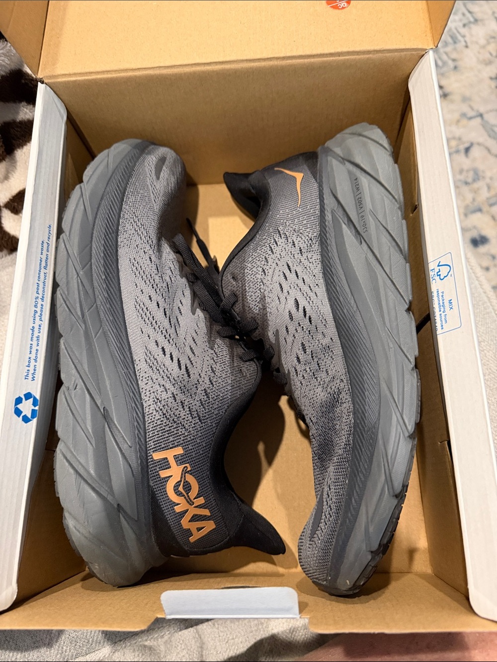 Hoka Women’s Gray Athletic Running Shoes with Gold Accents